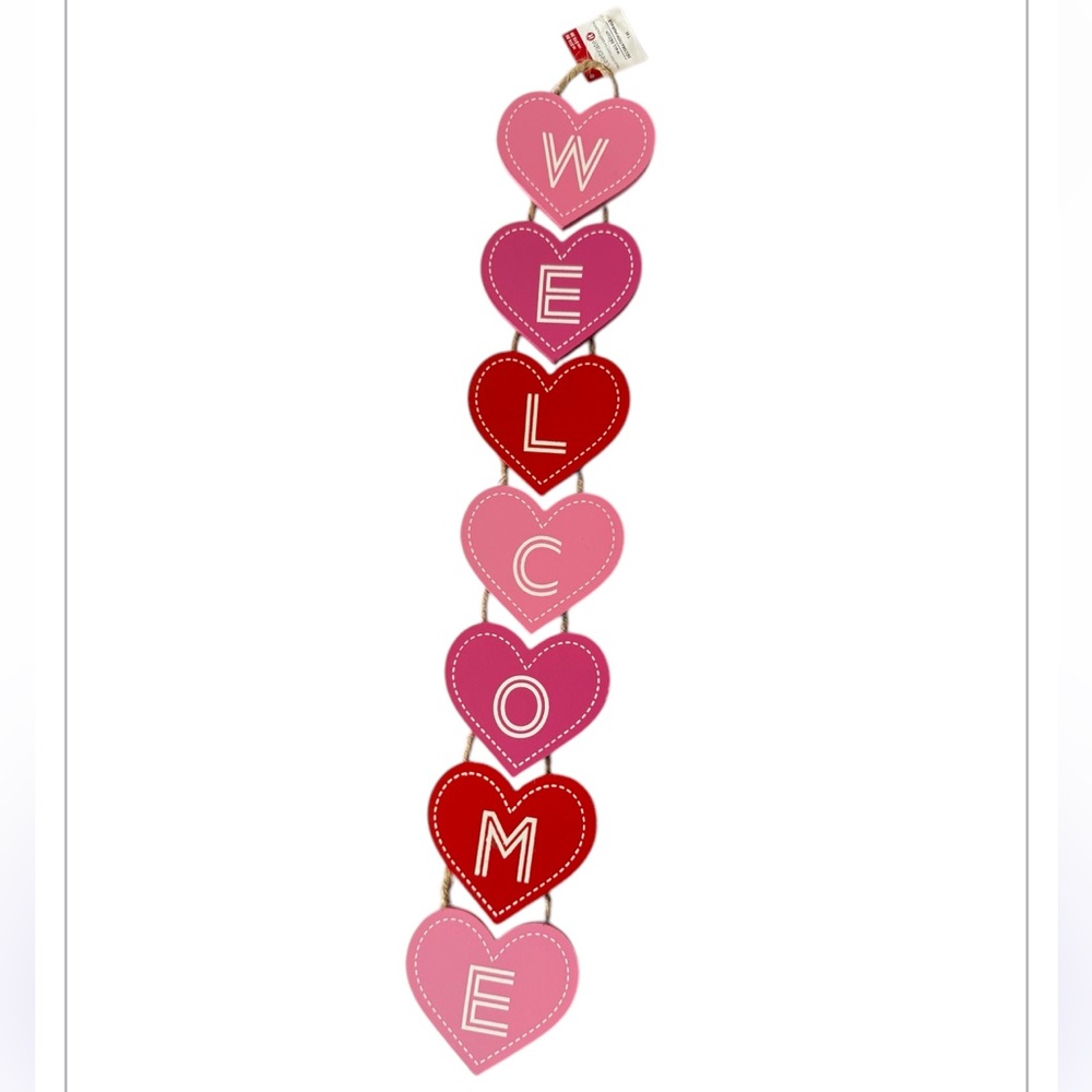 Celebrate It Valentine’s Day WELCOME Door Hanger Hearts Wooden Party Decoration